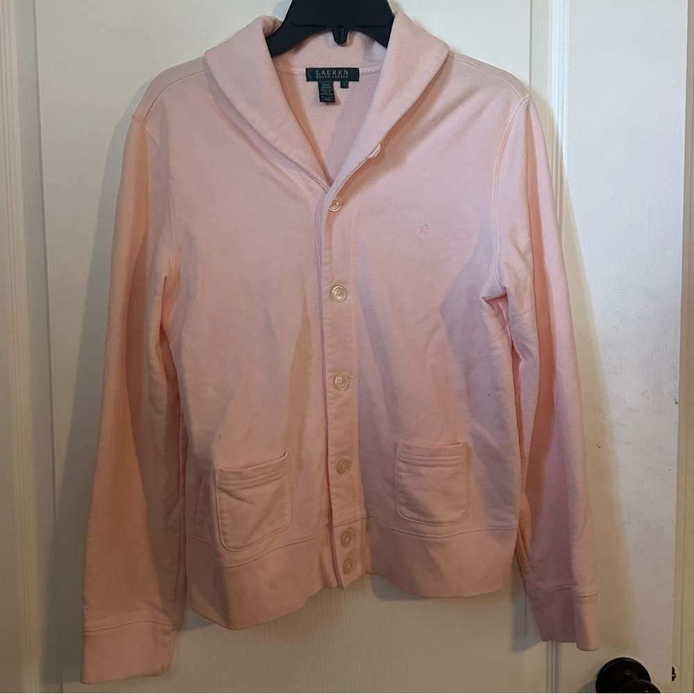Ralph Lauren Light Pink Blazer Style Sweatshirt with Pockets. Size L - Picture 1 of 4